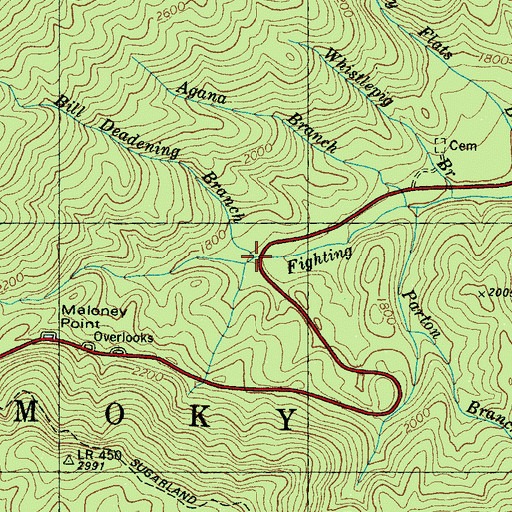 Topographic Map of Bill Deadening Branch, TN