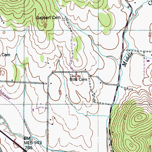 Topographic Map of Bills Cemetery, TN