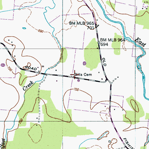Topographic Map of Bills Cemetery, TN