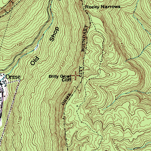 Topographic Map of Billy Goat Cliff, TN