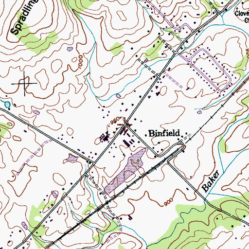 Topographic Map of Binfield, TN