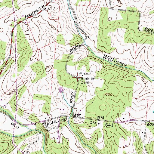 Topographic Map of Binkley Cemetery, TN