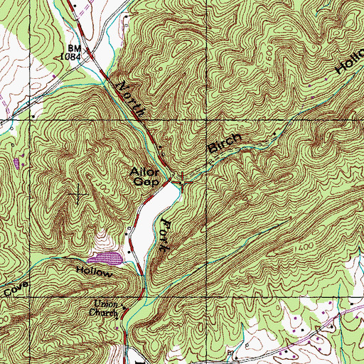 Topographic Map of Birch Hollow, TN