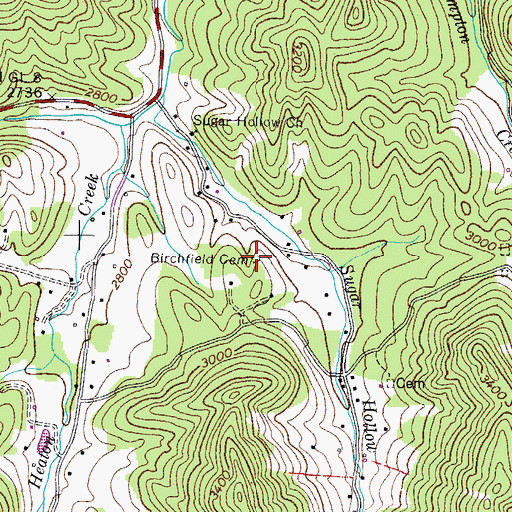 Topographic Map of Birchfield Cemetery, TN