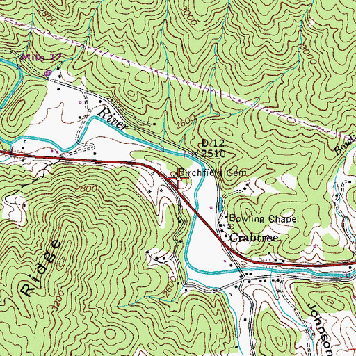 Topographic Map of Birchfield Cemetery, TN