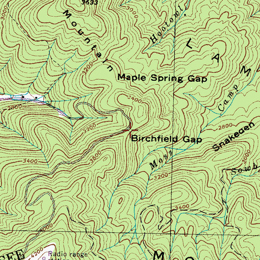 Topographic Map of Birchfield Gap, TN
