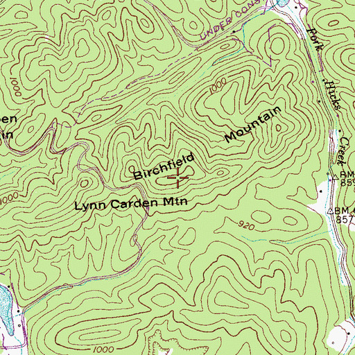 Topographic Map of Birchfield Mountain, TN