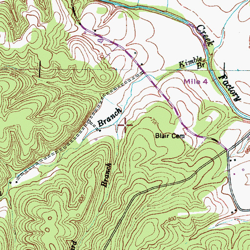 Topographic Map of Bird Branch, TN