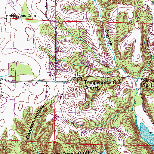 Topographic Map of Temperance Oak Church, AL