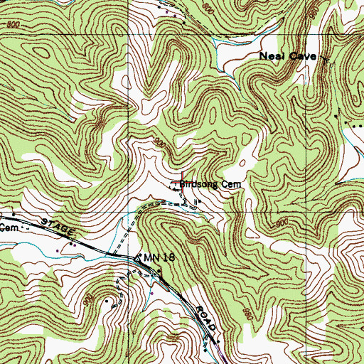 Topographic Map of Birdsong Cemetery, TN