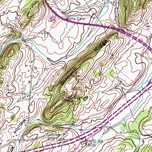 Topographic Map of Birdwell Ridge, TN