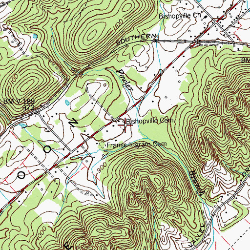 Topographic Map of Bishopville Cemetery, TN