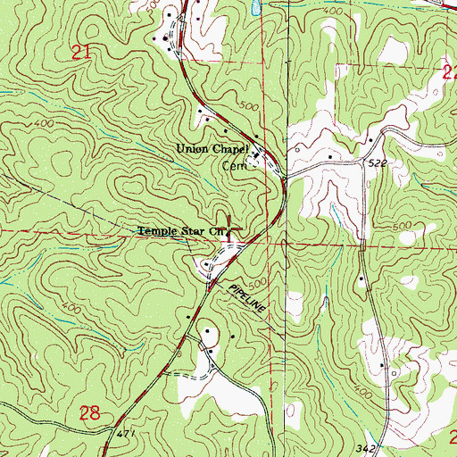 Topographic Map of Temple Star Church, AL