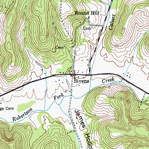 Topographic Map of Bivens, TN