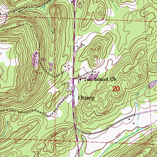 Topographic Map of Ten Island Baptist Church, AL