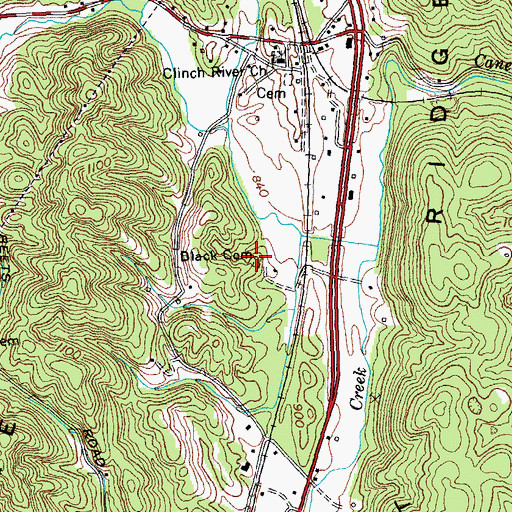 Topographic Map of Black Cemetery, TN