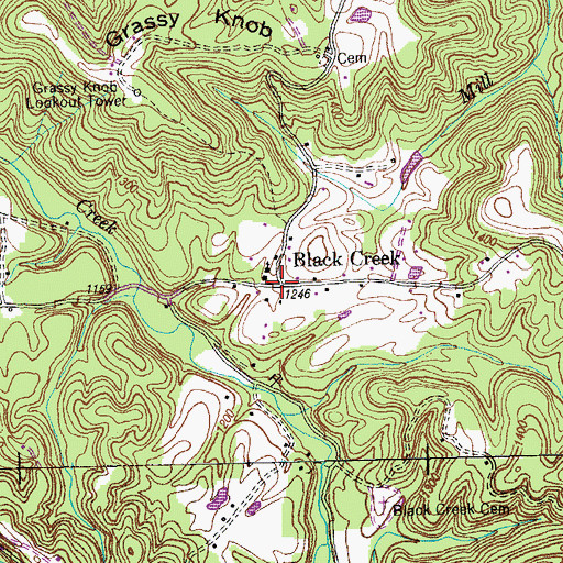 Topographic Map of Black Creek, TN