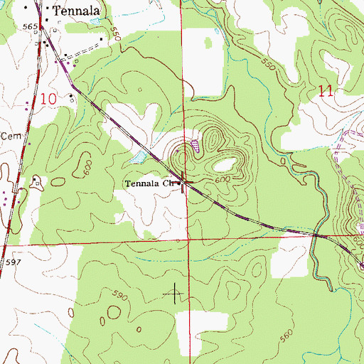 Topographic Map of Tennala Baptist Church, AL