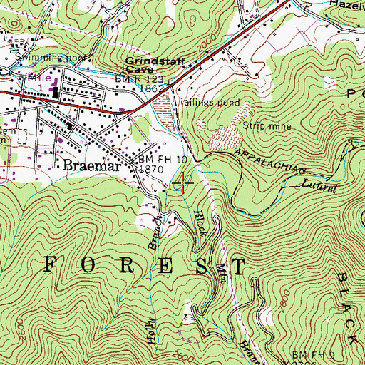 Topographic Map of Black Mountain Branch, TN