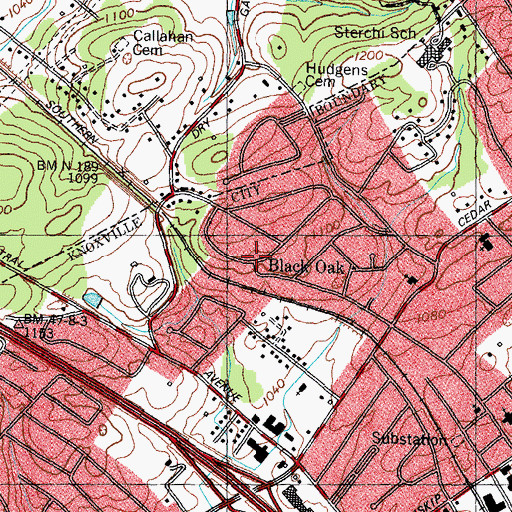 Topographic Map of Black Oak, TN