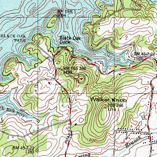 Topographic Map of Black Oak Grove Cabin Area, TN