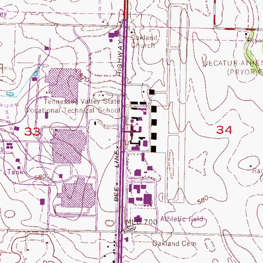 Topographic Map of John C Calhoun State Community College, AL