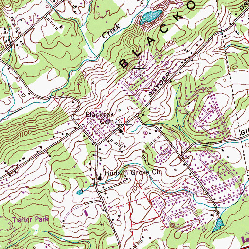 Topographic Map of Blackoak Cemetery, TN