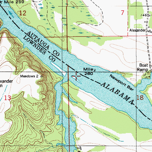 Topographic Map of Tensaw Creek, AL