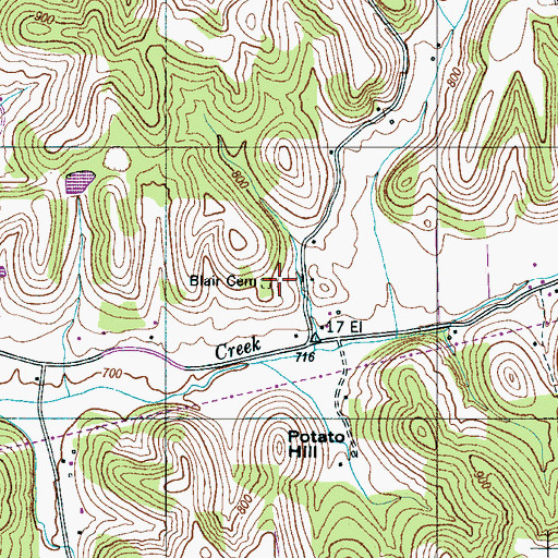 Topographic Map of Blair Cemetery, TN