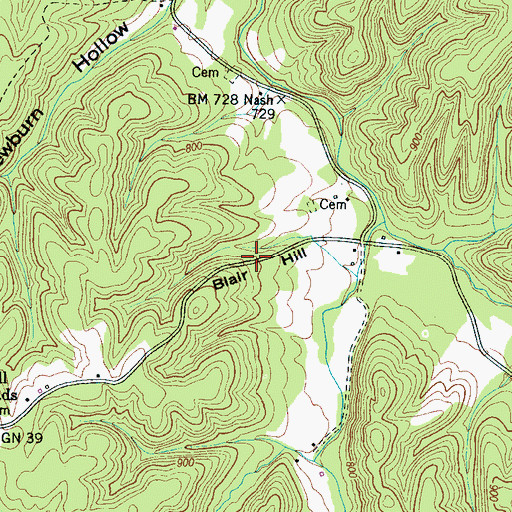 Topographic Map of Blair Hill, TN