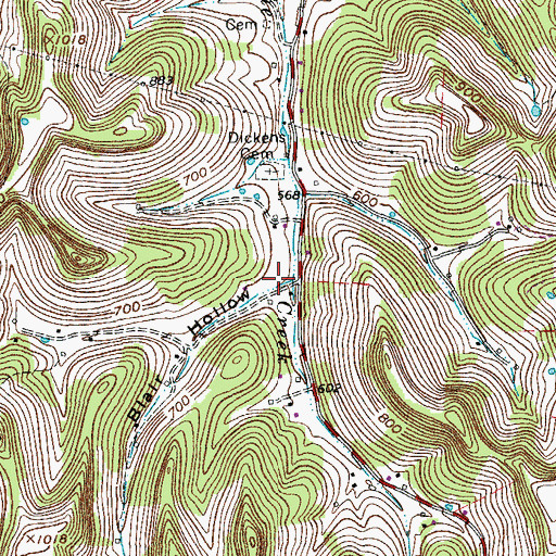 Topographic Map of Blair Hollow, TN