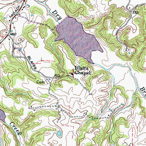 Topographic Map of Blairs Chapel, TN