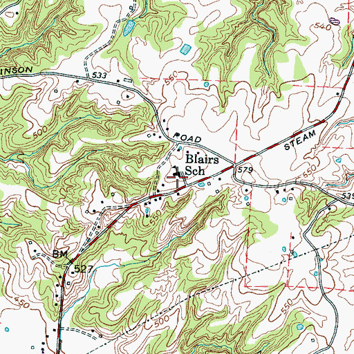 Topographic Map of Blairs School, TN