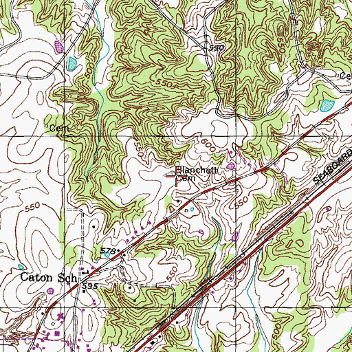 Topographic Map of Blanchett Cemetery, TN