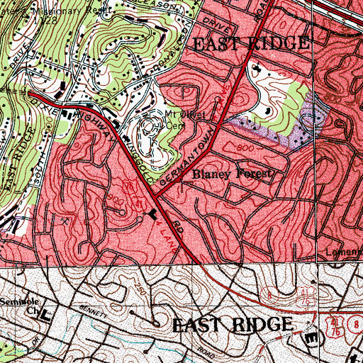 Topographic Map of Blaney Forest, TN