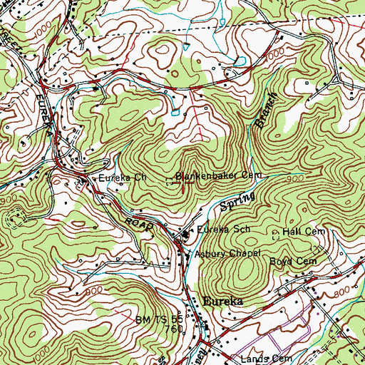 Topographic Map of Blankenbaker Cemetery, TN