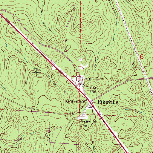 Topographic Map of Terrell Cemetery, AL