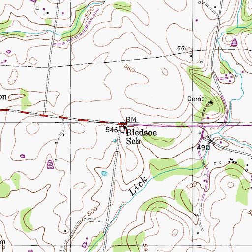 Topographic Map of Bledsoe School, TN
