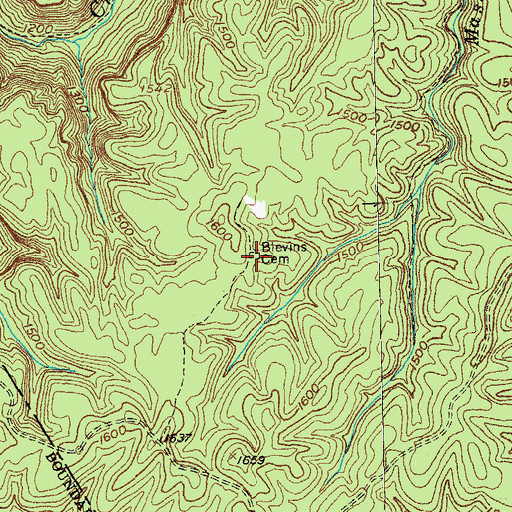 Topographic Map of Blevins Cemetery, TN