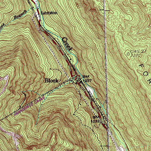 Topographic Map of Block, TN