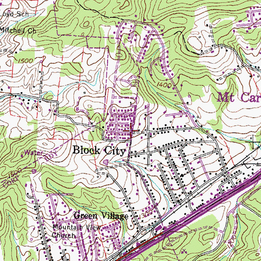 Topographic Map of Block City, TN