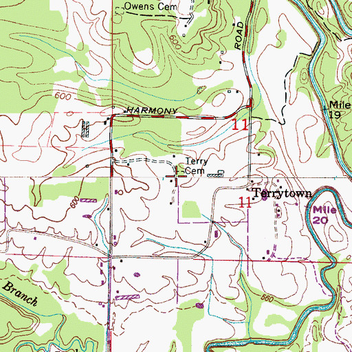 Topographic Map of Terry Cemetery, AL