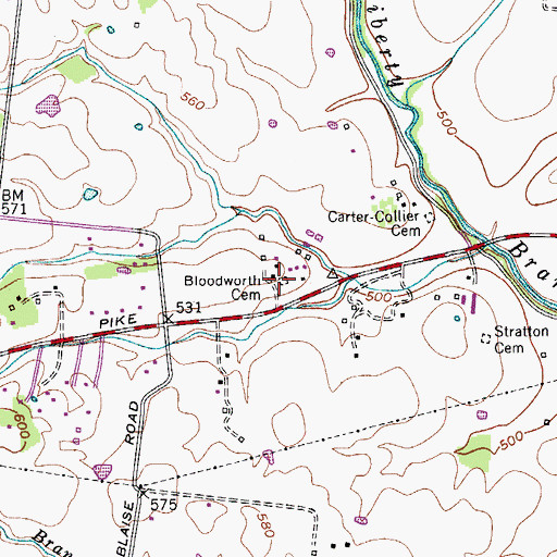 Topographic Map of Bloodworth Cemetery, TN