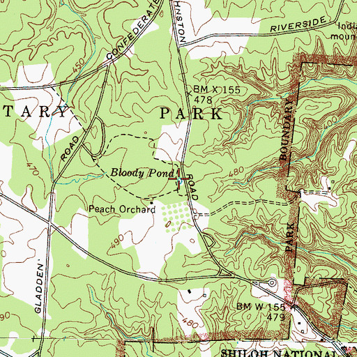 Topographic Map of Bloody Pond, TN