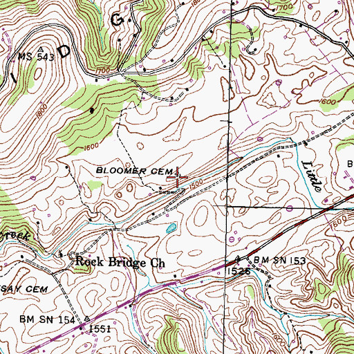 Topographic Map of Bloomer Cemetery, TN