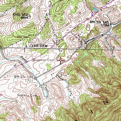 Topographic Map of Bloomer Cemetery, TN