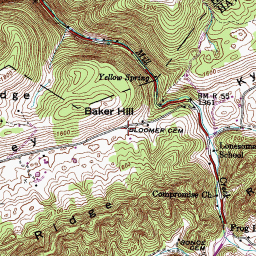 Topographic Map of Bloomer Cemetery, TN