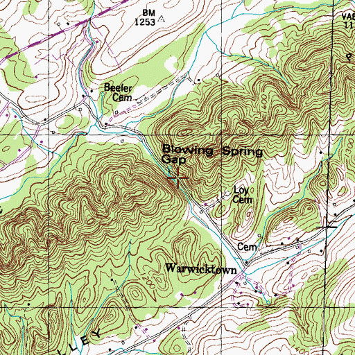 Topographic Map of Blowing Spring Gap, TN
