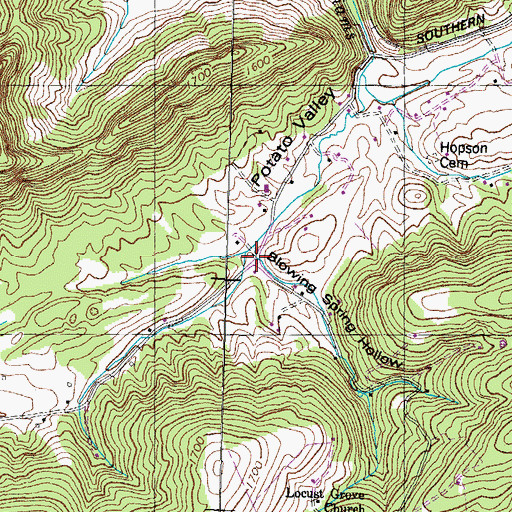 Topographic Map of Blowing Spring Hollow, TN
