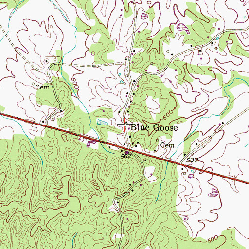 Topographic Map of Blue Goose, TN